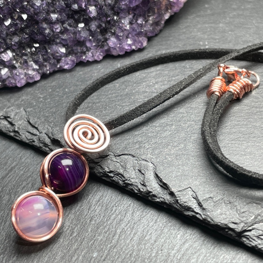 Genuine Agate Copper Wire Wrapped Pendant Leather Necklace - Picture 10 of 10